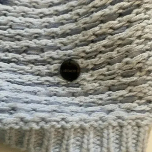 Olsen two-tone  blue knit cardigan, medium weight, cotton & polyester - Picture 5 of 11